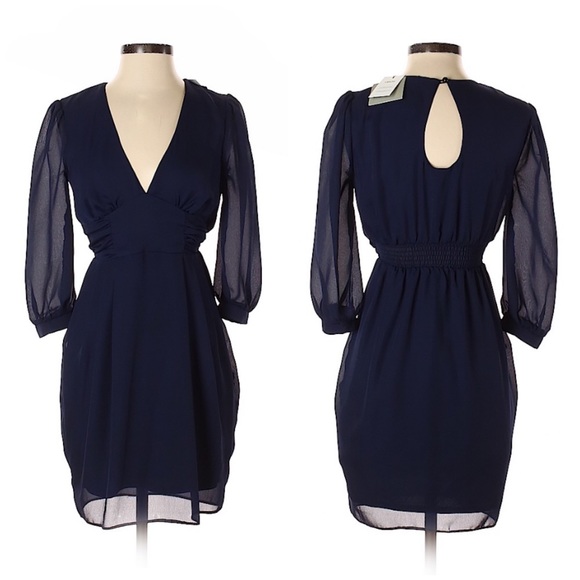 ASOS- Navy Puffed Sleeve Dress Size 2. - Picture 2 of 7